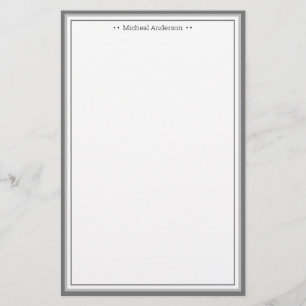 Monogram Simple Gray Border Classic Personalized Stationery