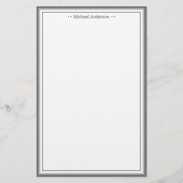 Monogram Simple Gray Border Classic Personalized Stationery (Front)