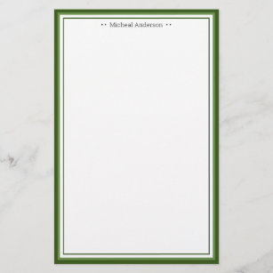 Monogram Simple Green Border Classic Personalized Stationery