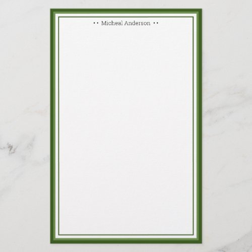 Monogram Simple Green Border Classic Personalized Stationery