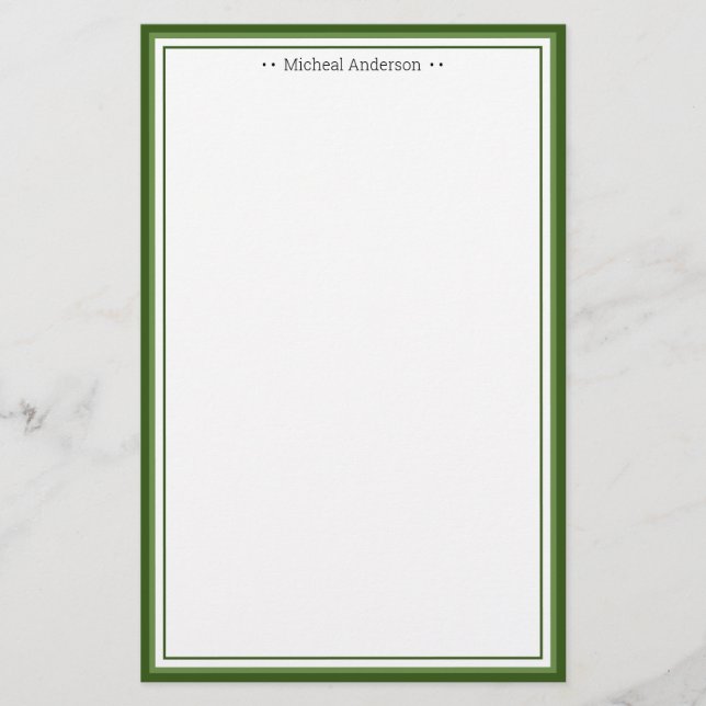 Monogram Simple Green Border Classic Personalized Stationery (Front)