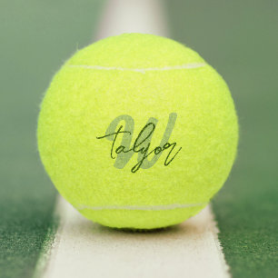 Monogram simple green custom name and initial tennis balls