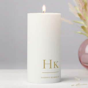 Monogram Simple Minimalist Ivory Gold Monogrammed Pillar Candle
