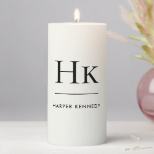 Monogram Simple Minimalist Ivory White Monogrammed Pillar Candle