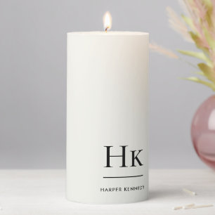 Monogram Simple Minimalist Ivory White Monogrammed Pillar Candle