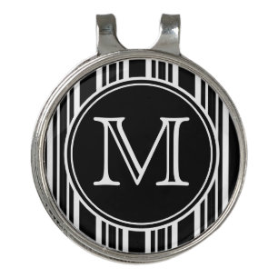 Monogram   Simple Modern Black and White Stripes Golf Hat Clip