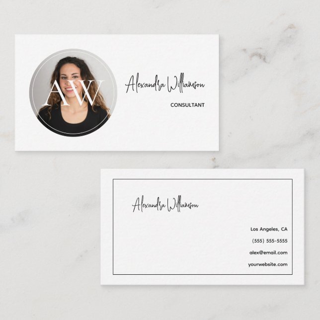 Monogram Simple Modern Elegant Horizontal Photo Business Card (Front/Back)