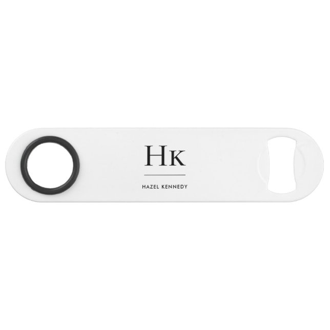 Monogram Simple Modern Elegant White Monogrammed Bar Key (Front (Horizontal))