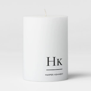 Monogram Simple Modern Elegant White Monogrammed Pillar Candle