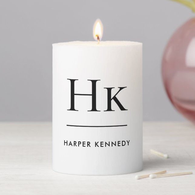 Monogram Simple Modern Minimal White Monogrammed Pillar Candle (In Situ)