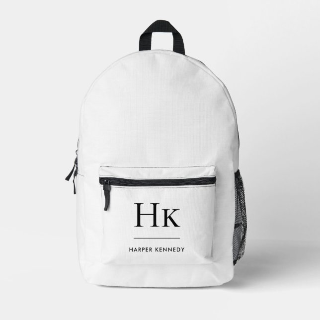 Monogram Simple Modern Minimalist Chic Monogrammed Printed Backpack (Front)