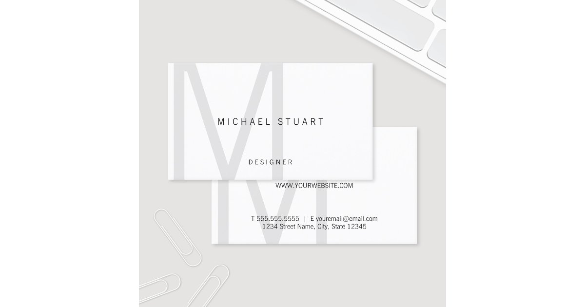 Monogram Simple Modern Minimalist White Business Card | Zazzle