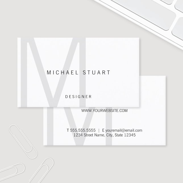 Monogram Simple Modern Minimalist White Business Card (Creator Uploaded)