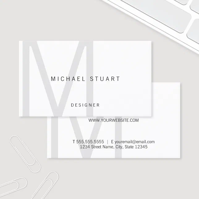 Monogram Simple Modern Minimalist White Business Card | Zazzle