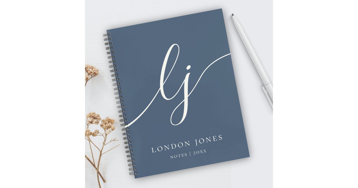 Monogram Simple Navy Blue Ivory Personalized Name Notebook | Zazzle