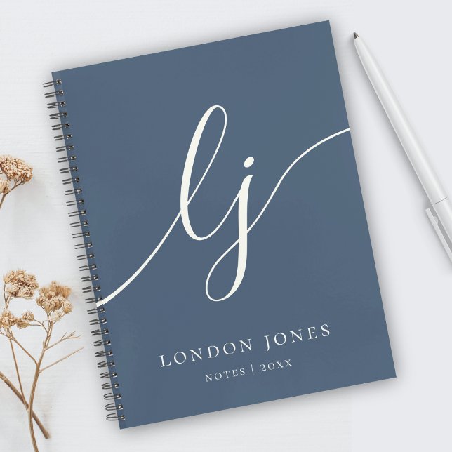 Monogram Simple Navy Blue Ivory Personalized Name Notebook (Creator Uploaded)