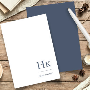 Monogram Simple Navy Blue White Personalized Stationery