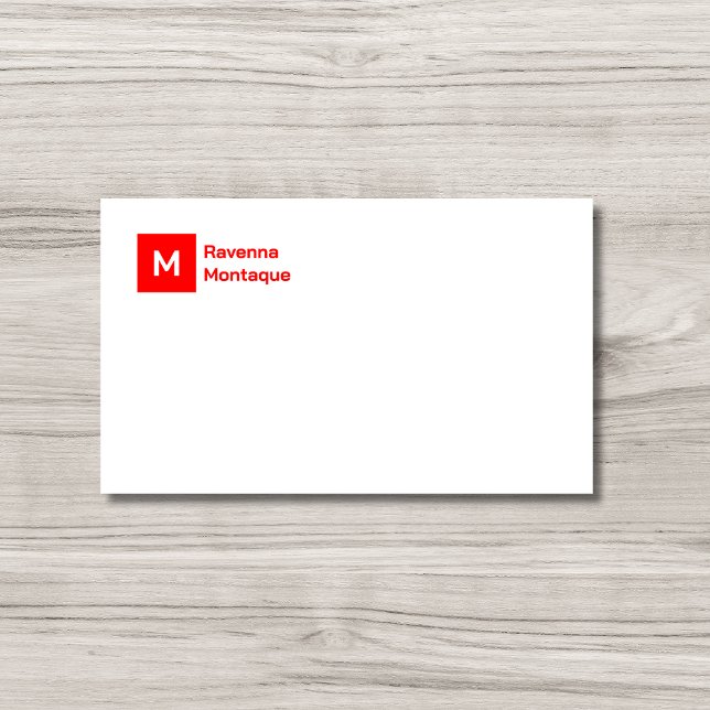 Monogram Simple Neon Red Personalized Script  Note Card (Creator Uploaded)