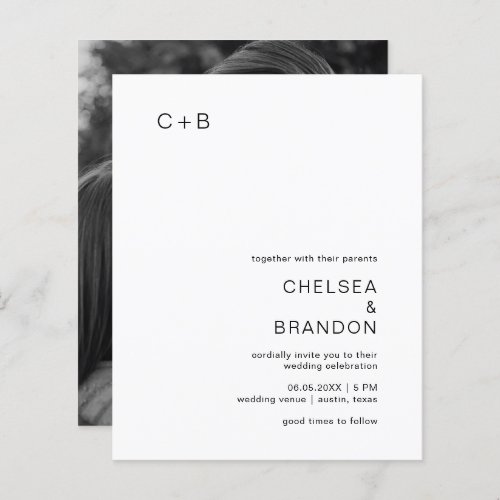 Monogram Simple Photo Budget Wedding Invitation