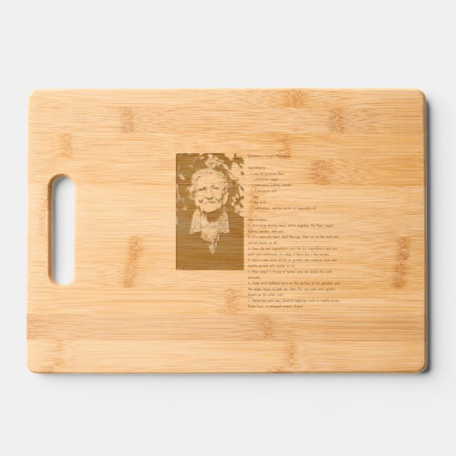 Monogram Simple Photo Grandmas Recipe Engraved Cutting Board (Front)