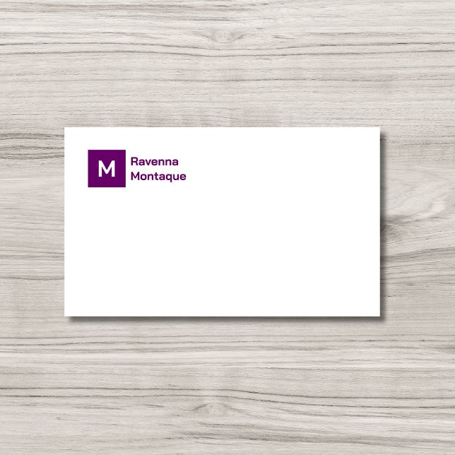 Monogram Simple Plum Purple Personalized Script  Note Card (Creator Uploaded)