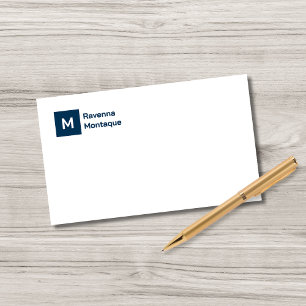 Monogram Simple Prussian Blue Personalized Script Note Card