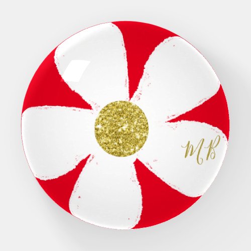 Monogram Simple Red Gold White Daisy  Paperweight