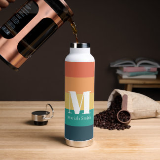 Monogram Simple Retro Colors With Name and Initial Water Bottle