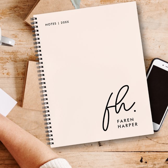Monogram Simple Script Blush Pink Personalized Notebook (Creator Uploaded)