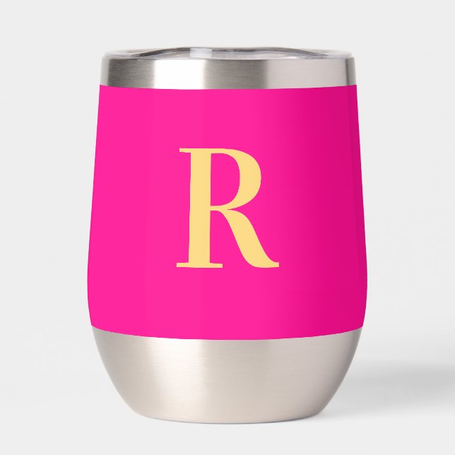 Monogram Simple Stylish Hot Pink Thermal Wine Tumbler (Back)