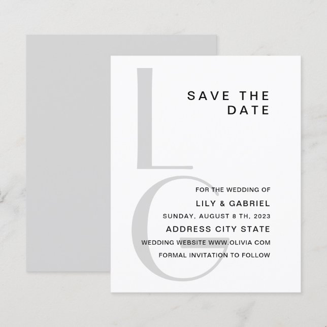 Monogram. Simple typography wedding Save the Date (Front/Back)