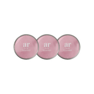 Monogram simple white initial name pink watercolor golf ball marker