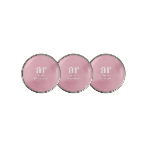 Monogram simple white initial name pink watercolor golf ball marker