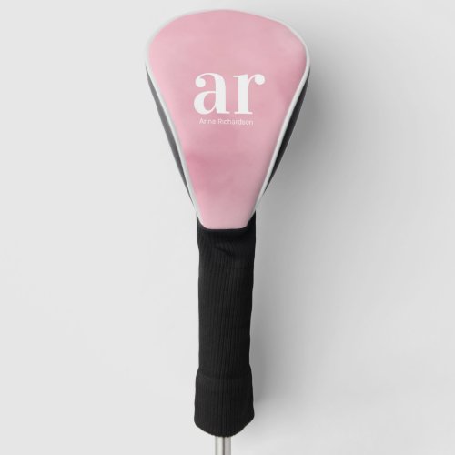 Monogram simple white initial name pink watercolor golf head cover