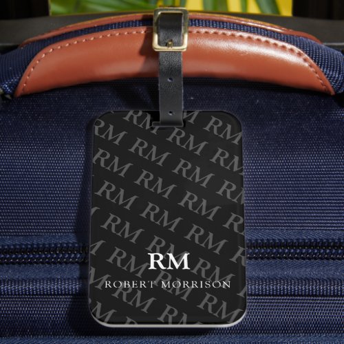 Monogram Simple White Masculine Pattern Luggage Tag