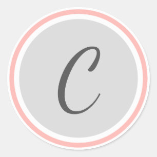 Monogram Single Initial    Grey White Pink Border Classic Round Sticker