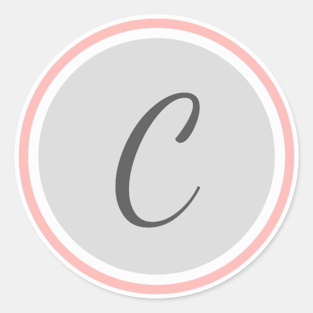 Monogram Single Initial |  Grey White Pink Border Classic Round Sticker (Front)