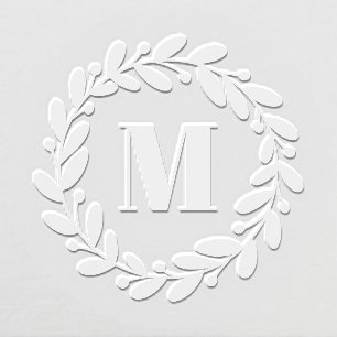 Monogram Single Letter Initial Modern Wreath Embosser