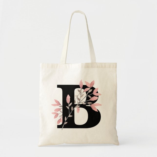 Monogram Single Letter with Pink Floral Sprays Tote Bag (Front)