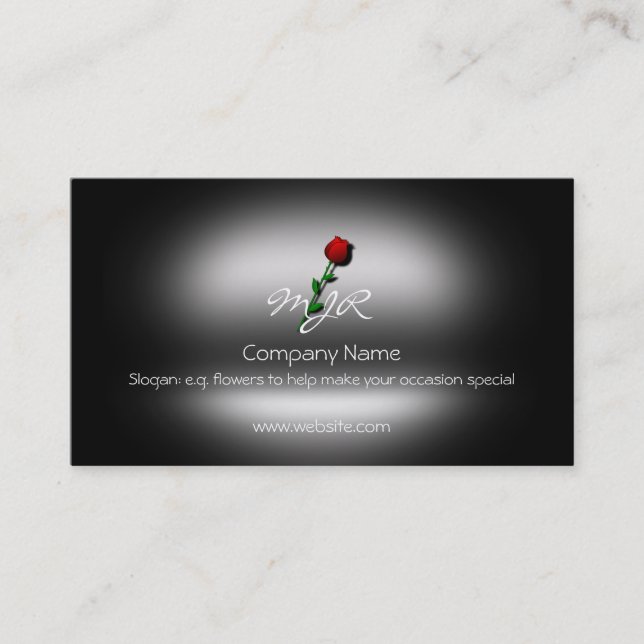 Monogram, Single Stem Rose, metallic-effect Business Card (Front)