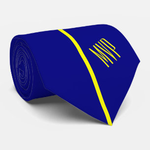 Monogram   Single Vertical Yellow Stripe on Navy Tie
