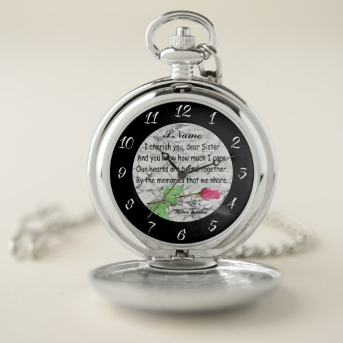 MONOGRAM SISTER QUOTE POCKET WATCH