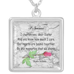 MONOGRAM SISTER QUOTE SILVER PLATED NECKLACE
