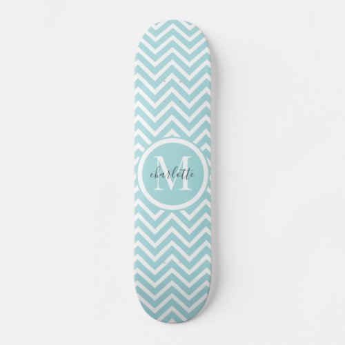 Monogram Skateboard  Pastel Blue Green Chevron 