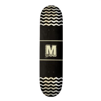 Monogram Skateboard with Waves on Black