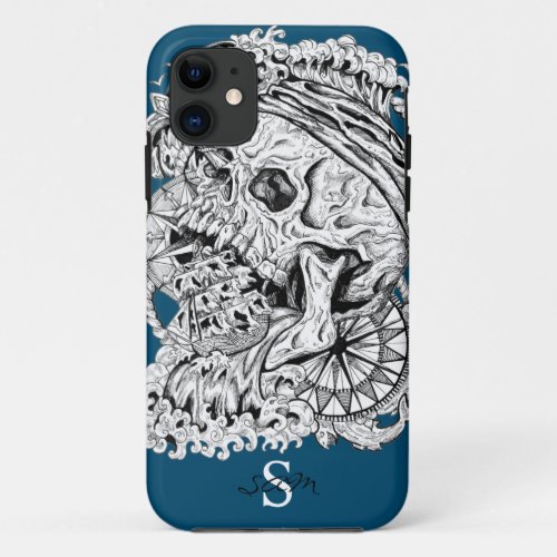 Monogram  Skeleton blue anchor iPhone 11 Case