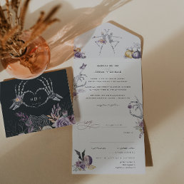 Monogram | Skeleton Floral Halloween Wedding All In One Invitation