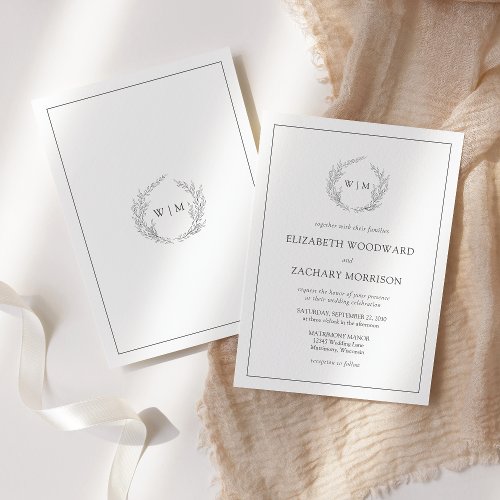 Monogram Sketched Botanical Wreath Classic Invitation