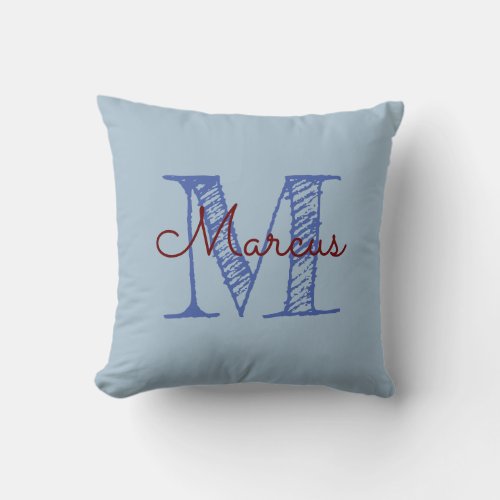 Monogram Sketched Font Blue Nursery Throw Pillow