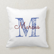 Monogram Sketched Font White Nursery Throw Pillow